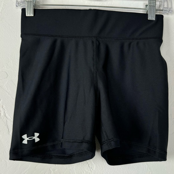 UA Under Armour Shorts Team Shorty Compression Black White Workout Athletic Logo - Picture 1 of 6